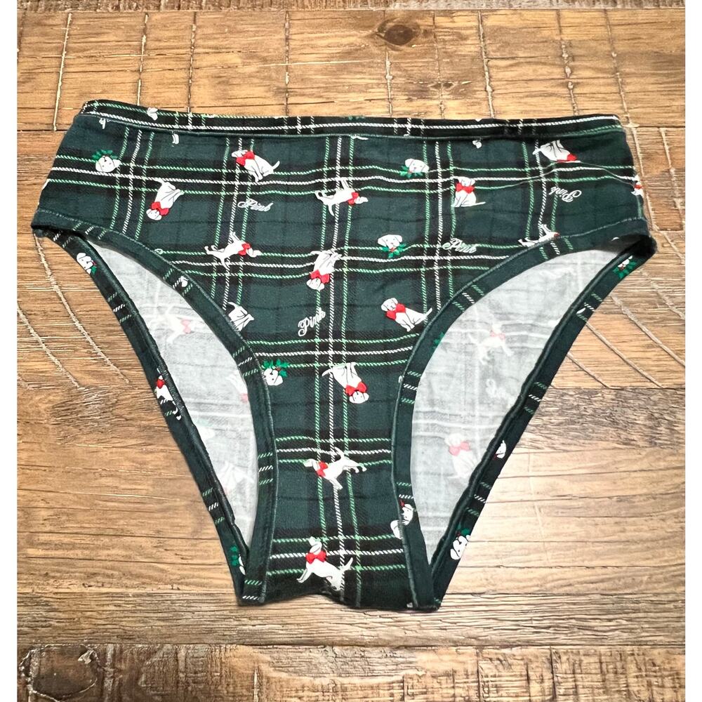 Victoria’s Secret PINK Panty NWT Novelty Dog Print Size Medium Festive Holiday